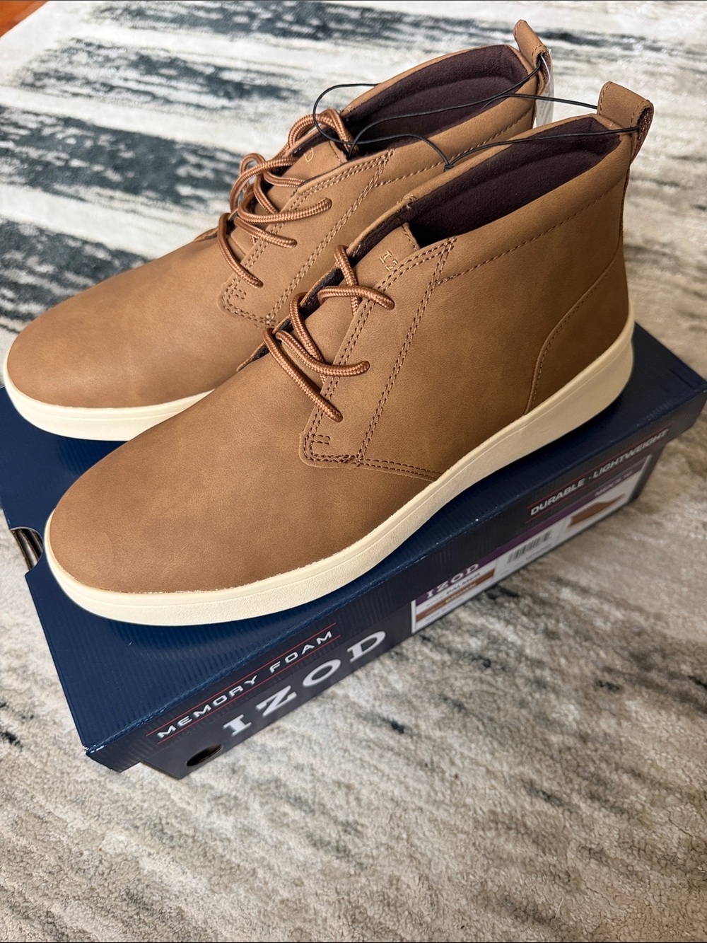 IZOD Men's Palmer PU Leather Chukka Boots Memory Foam Brown Size 10 NIB